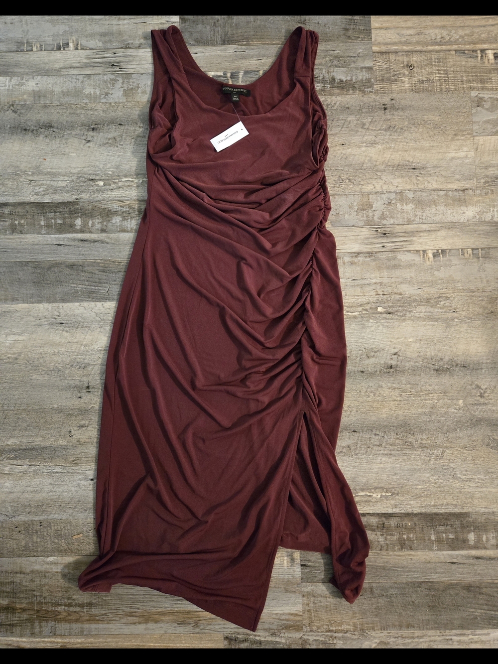 Banana Republic Sleeveless Ruched Midi Dress in Burgundy